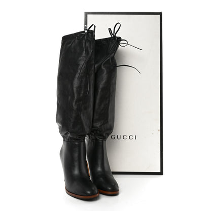Gucci Deauville Calfskin Cinched Knee High Boots 39 Black 7 of 7