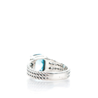 David Yurman Sterling Silver Diamond Blue Topaz 10mm Petite Wheaton Ring 54 7 3 of 4