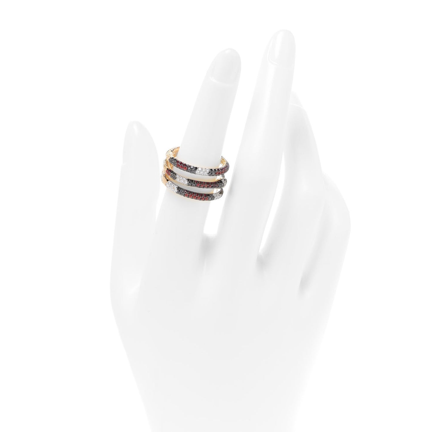 18K Yellow Gold Black Diamond Topaz Sapphire Diamond Ouroboros Snake Three-Row Ring 54 7