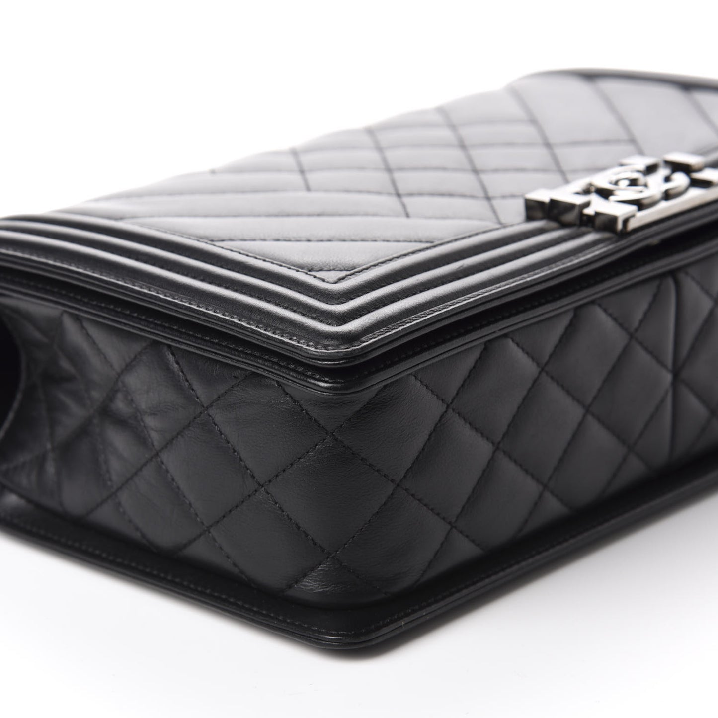 Calfskin Chevron Quilted Medium Boy Flap Black