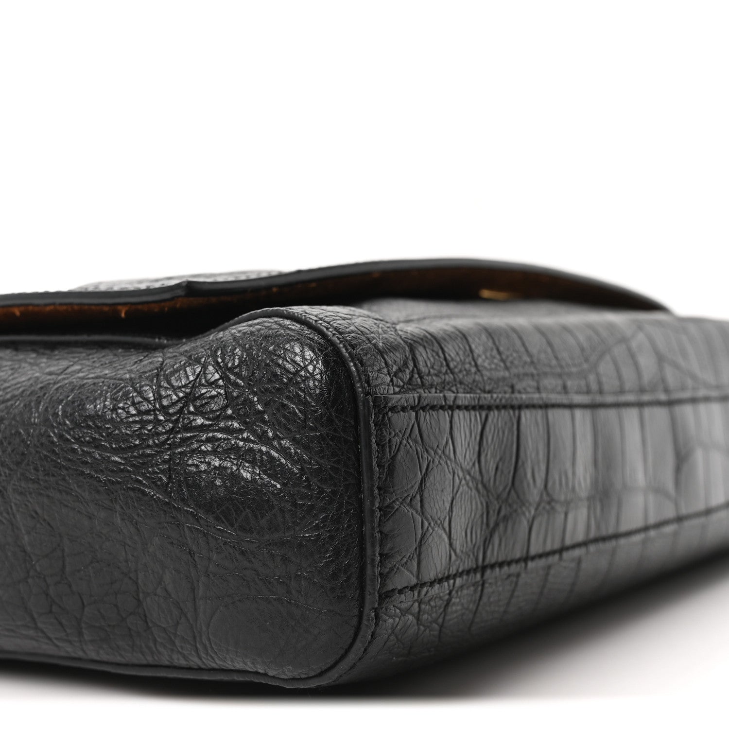 Saint Laurent Calfskin Crocodile Embossed Suede Medium Reversible Monogram Kate Satchel Military Taupe 9 of 10
