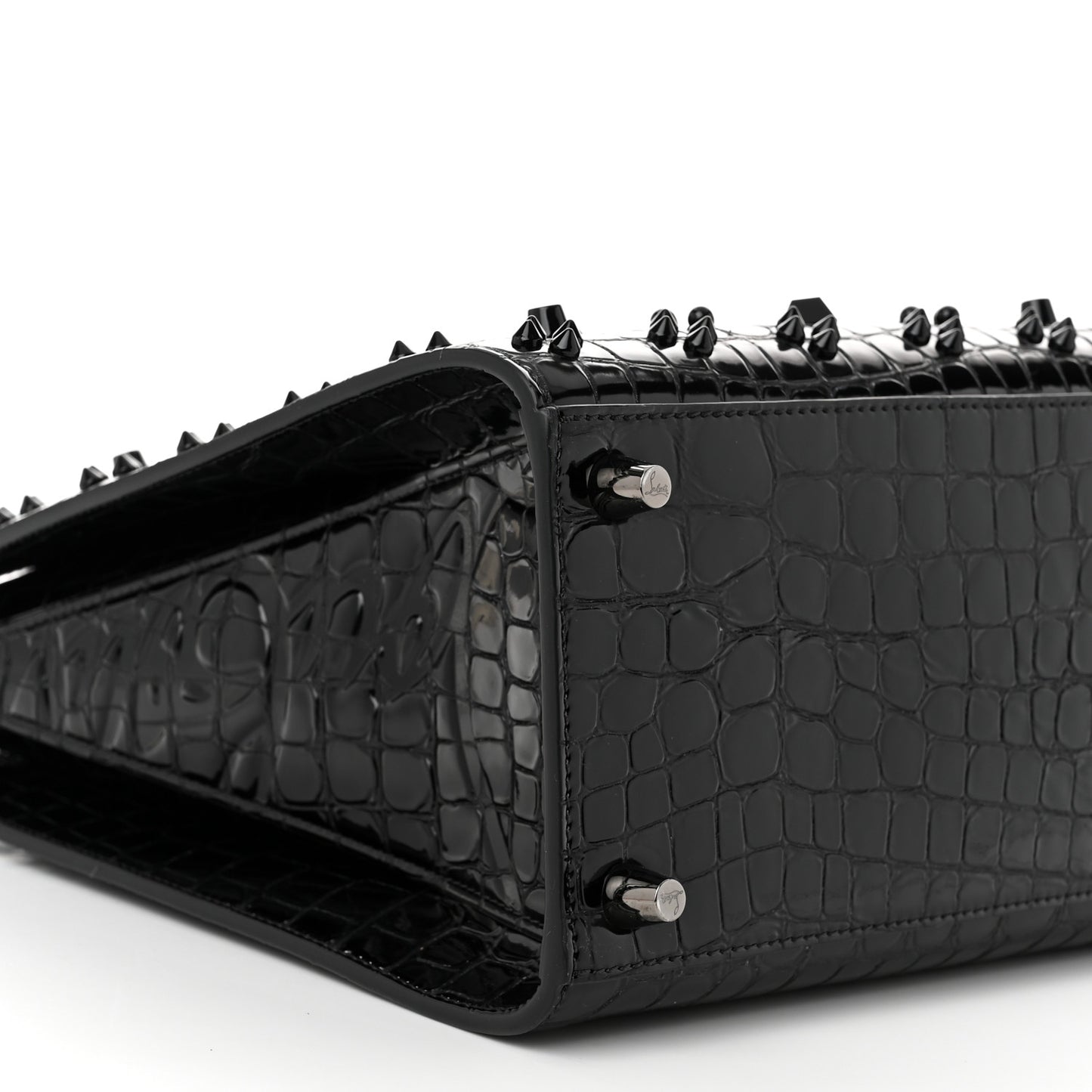 Calfskin Crocodile Embossed Studded Medium Paloma S Black