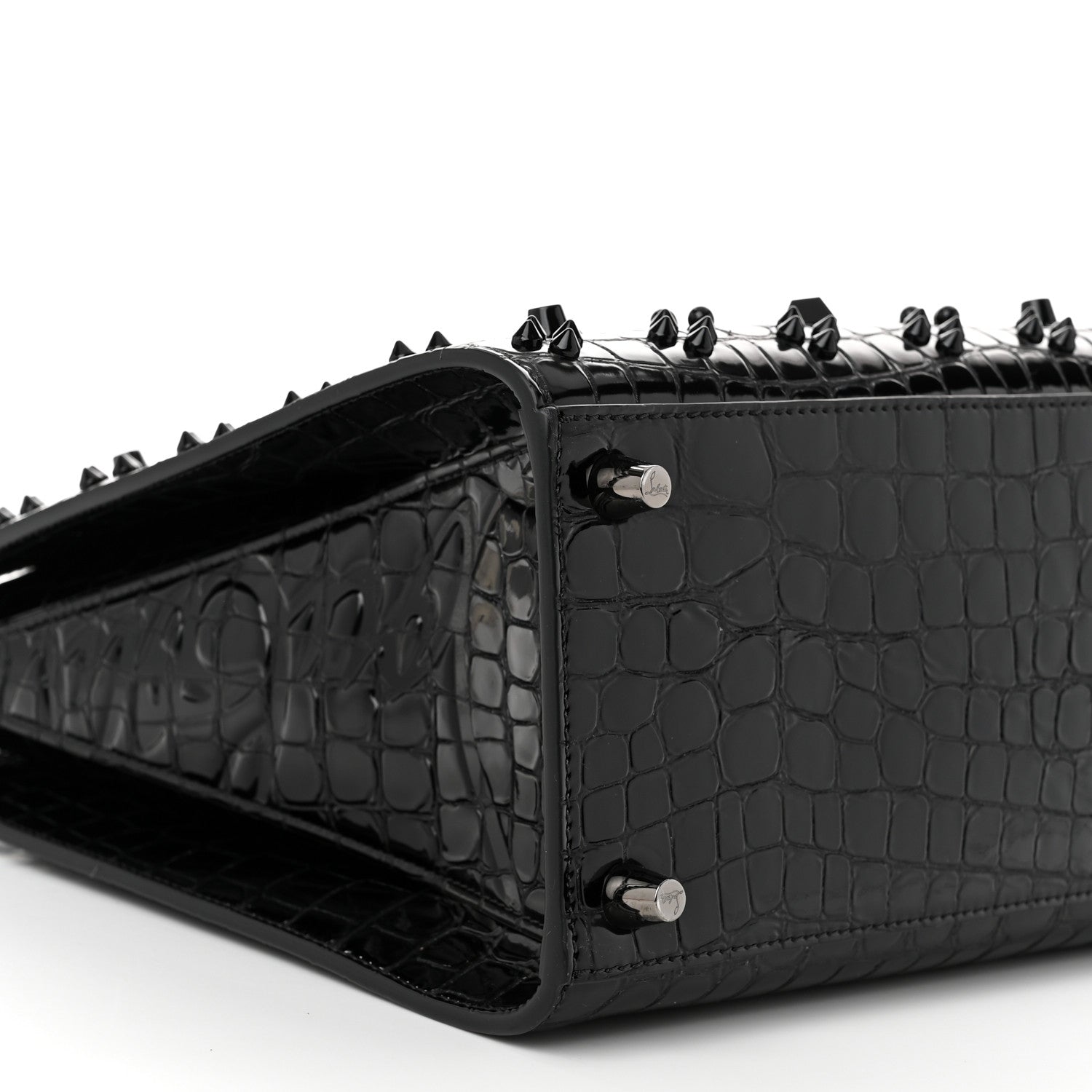 Christian Louboutin Calfskin Crocodile Embossed Studded Medium Paloma S Black 9 of 10