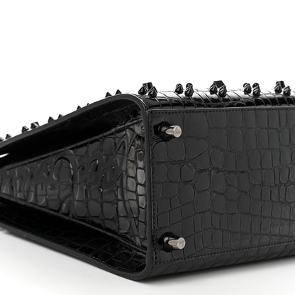 Christian Louboutin Calfskin Crocodile Embossed Studded Medium Paloma S Black 9 of 10