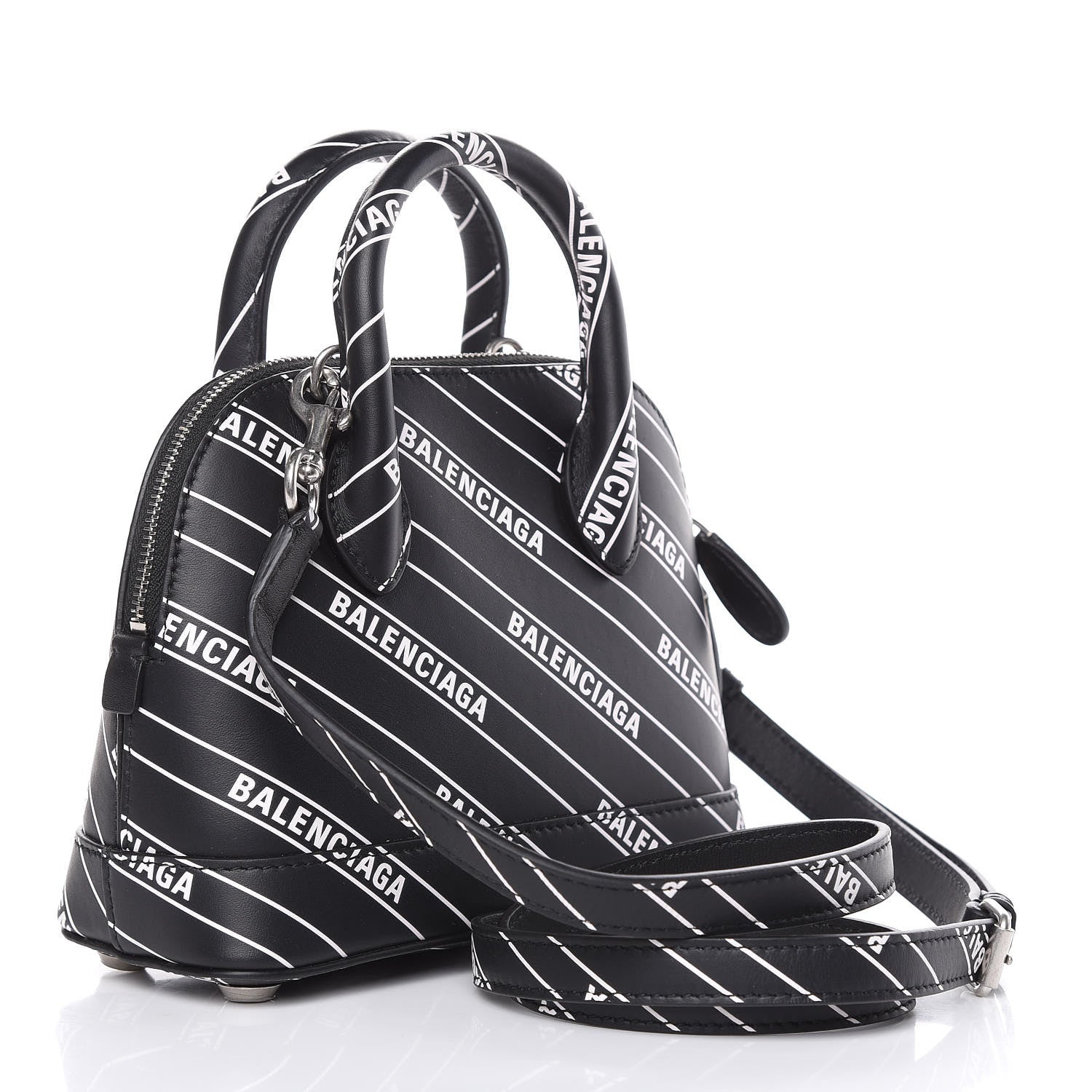 Balenciaga Calfskin Diagonal Allover Logo Print XXS Ville Top Handle Bag Black White 3 of 9