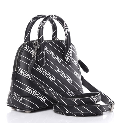 Balenciaga Calfskin Diagonal Allover Logo Print XXS Ville Top Handle Bag Black White 3 of 9