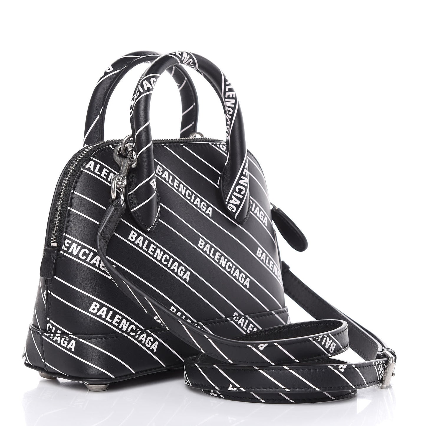 Calfskin Diagonal Allover Logo Print XXS Ville Top Handle Bag Black White