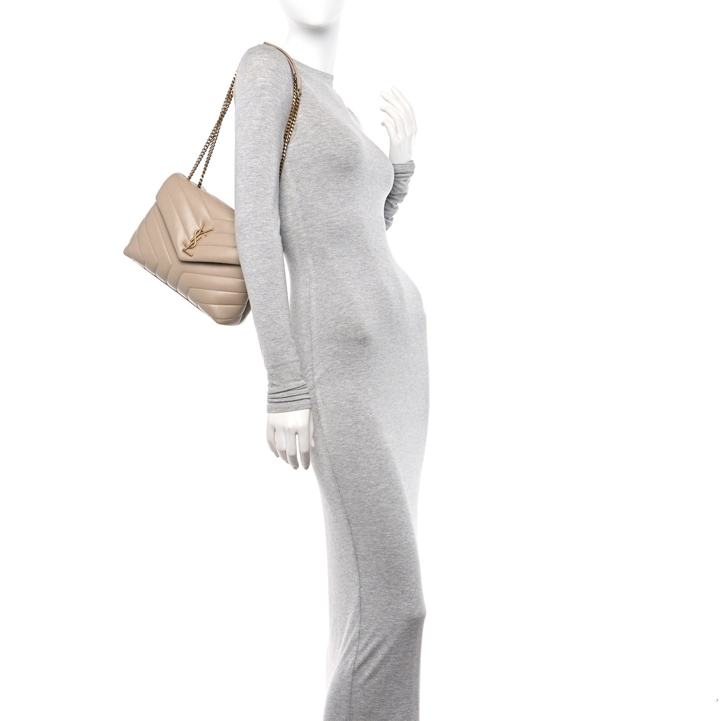 Calfskin Y Quilted Monogram Small Loulou Chain Satchel Dark Beige