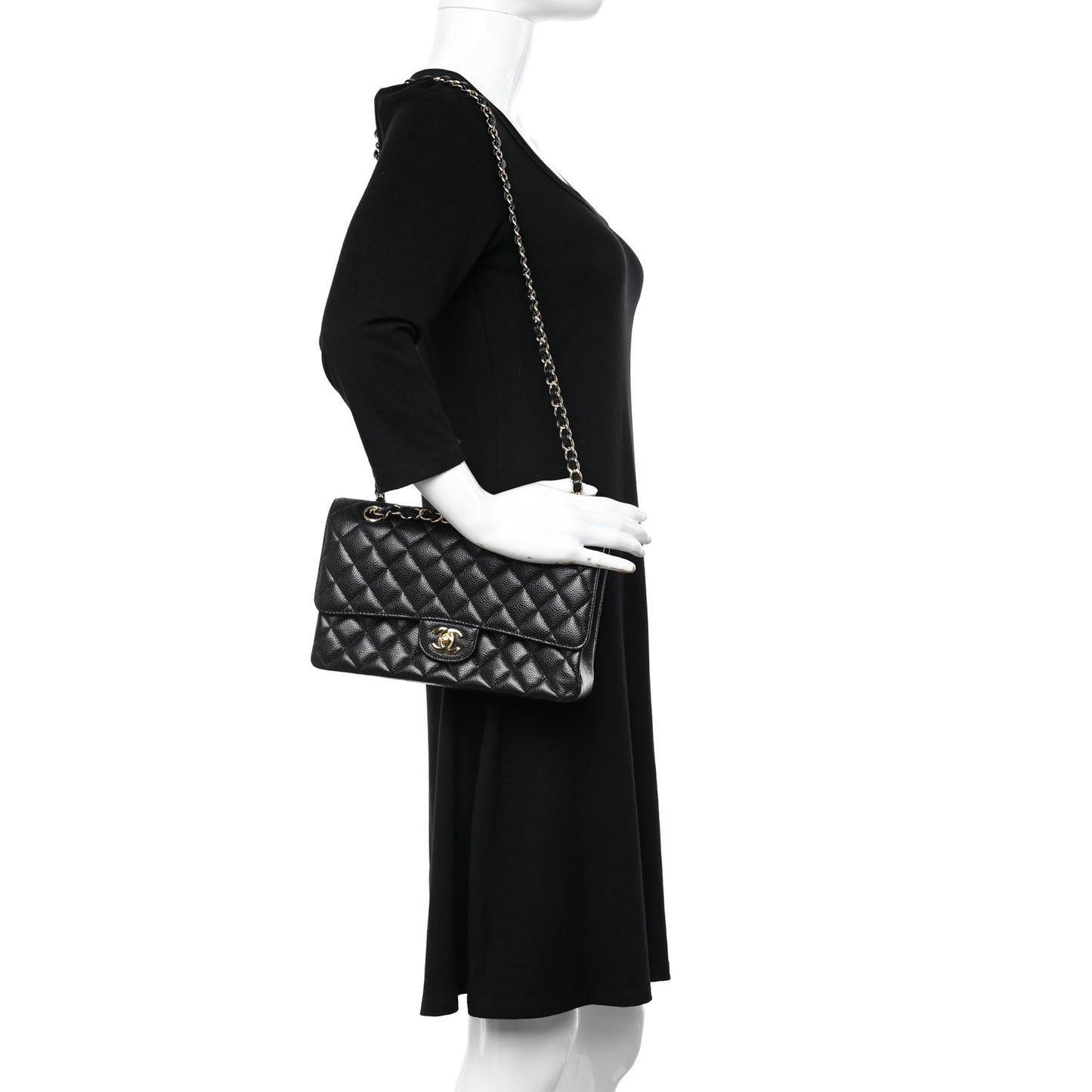 Caviar Quilted Medium Double Flap Black