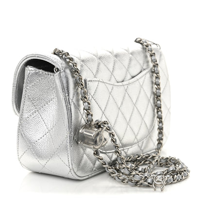 Chanel Metallic Caviar Quilted Mini Rectangular CC Slide Flap Silver 3 of 11