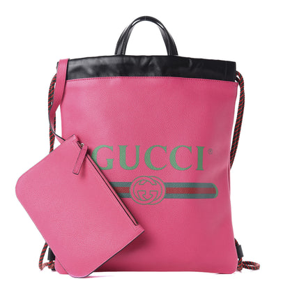 Gucci Grained Calfskin Logo Drawstring Backpack Box Pink Green Black 1 of 8