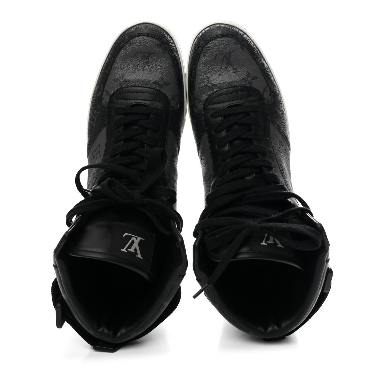 Calfskin Monogram Eclipse Mens Rivoli High Top Sneakers 10 Black Grey