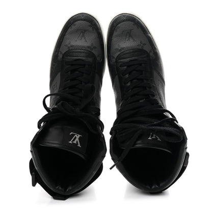 Louis Vuitton Calfskin Monogram Eclipse Mens Rivoli High Top Sneakers 10 Black Grey 2 of 9