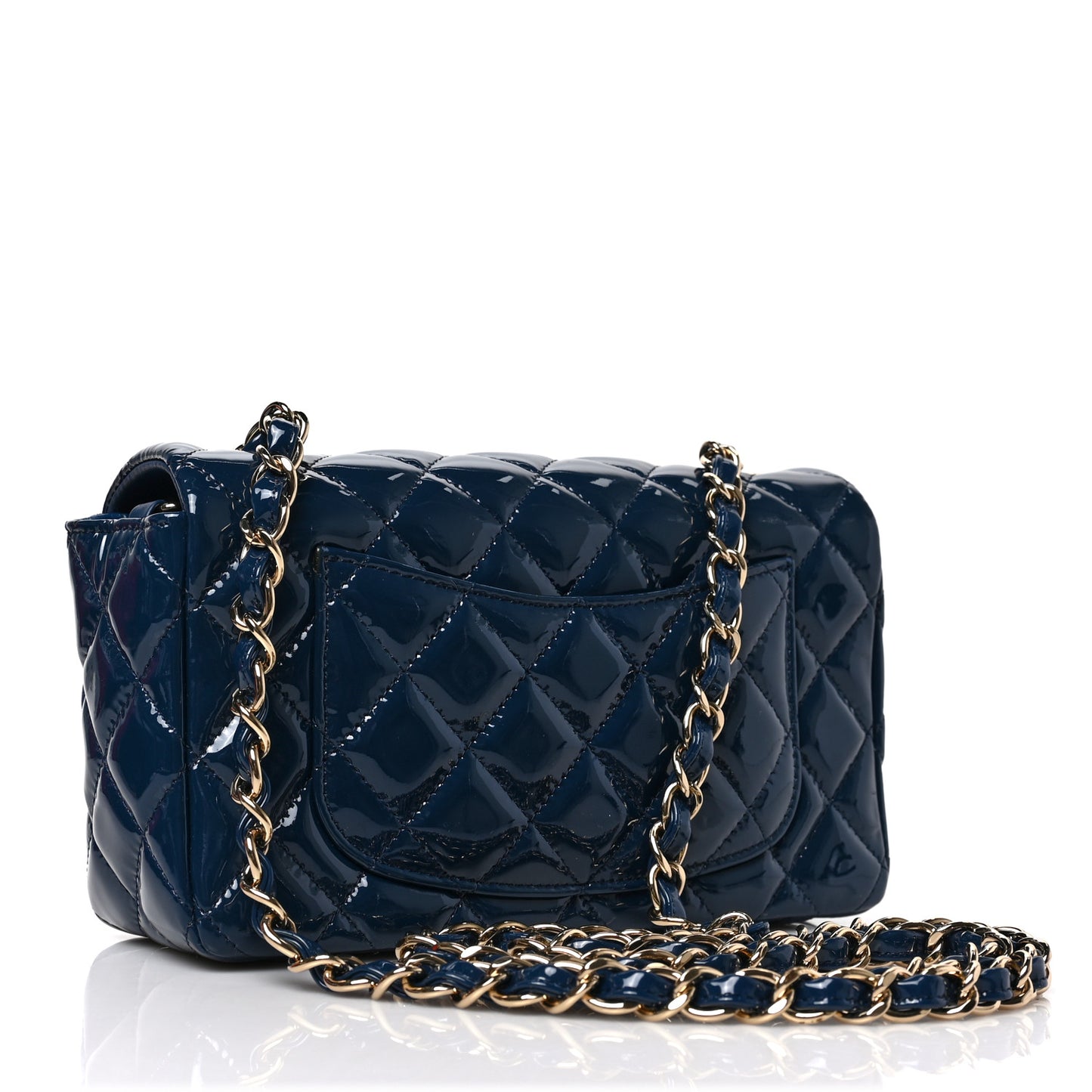 Patent Calfskin Quilted Mini Rectangular Flap Navy Blue
