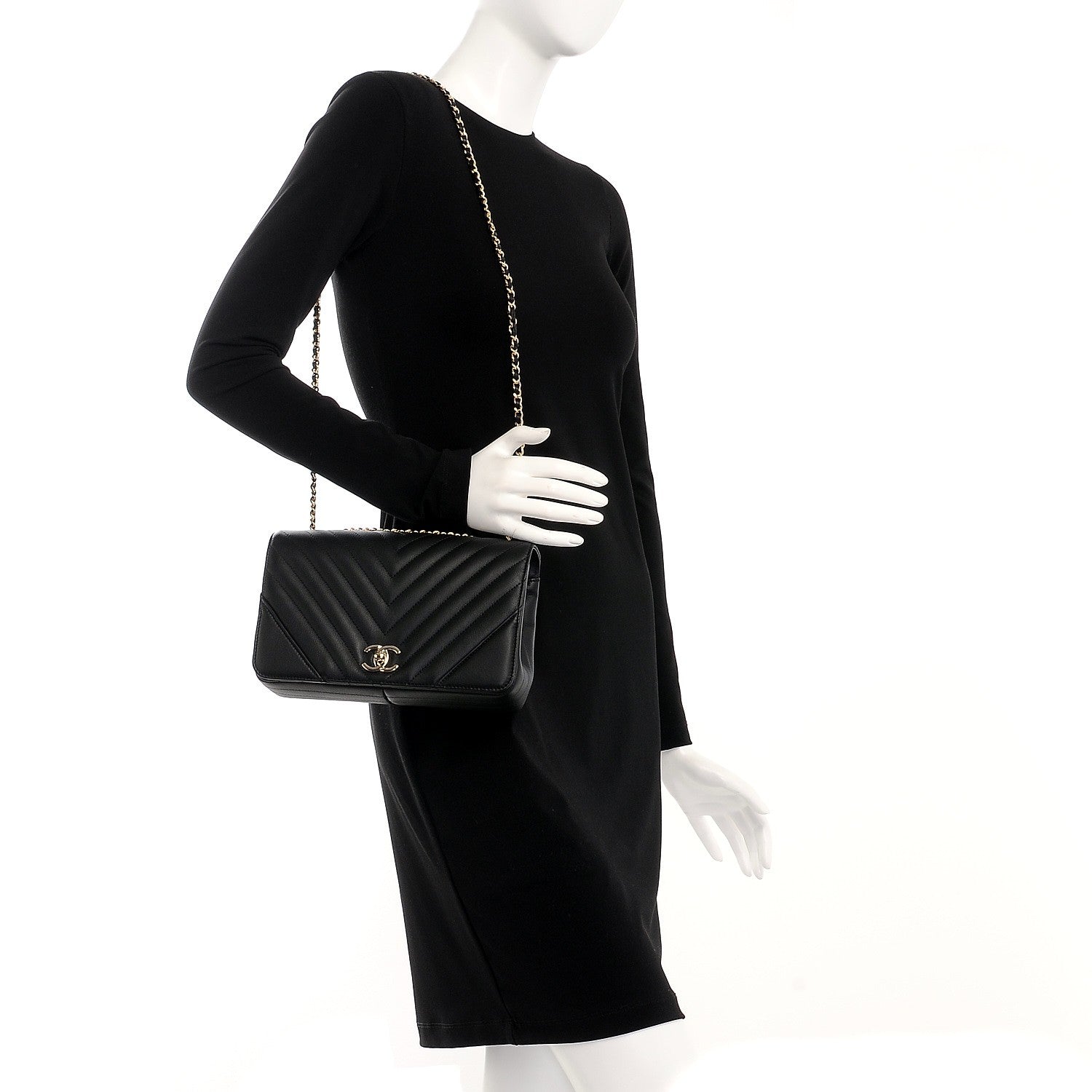 Chanel Calfskin Chevron Quilted Small Statement Flap Black 2 of 8