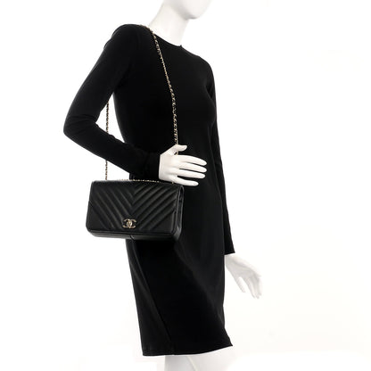 Chanel Calfskin Chevron Quilted Small Statement Flap Black 2 of 8