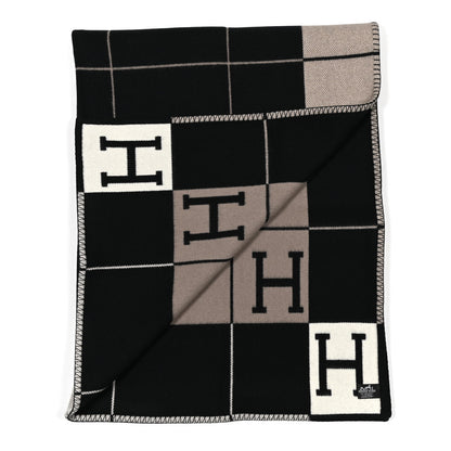 Hermes Wool Cashmere Avalon III Blanket Ecru Black 2 of 3
