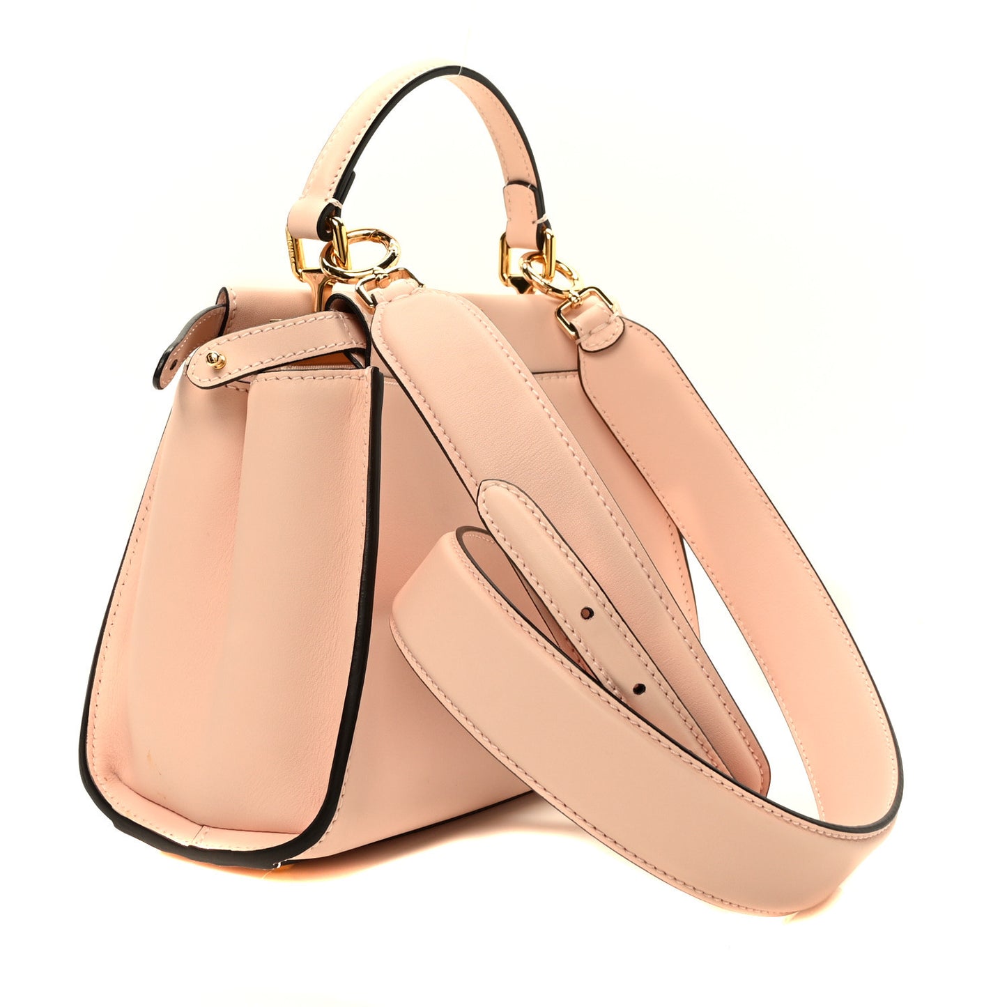Vitello Seta Canvas FF Embroidered Mini Peekaboo Iconic Satchel Rosa Confetto