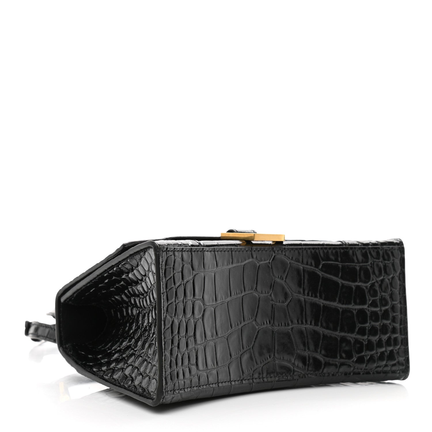 Balenciaga Shiny Calfskin Crocodile Embossed Small Hourglass Top Handle Bag Black 4 of 9
