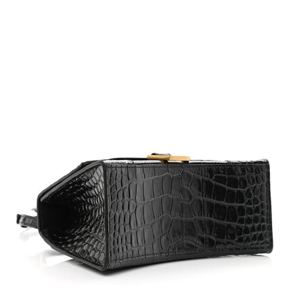 Balenciaga Shiny Calfskin Crocodile Embossed Small Hourglass Top Handle Bag Black 4 of 9