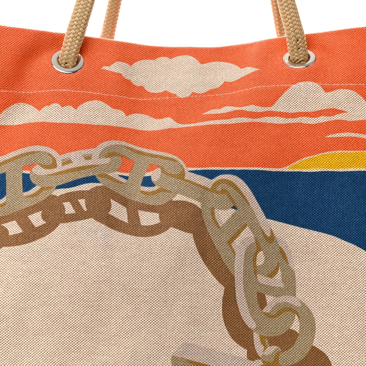 Hermes H Canvas Printed Escale A La Plage Beach Bag Acier 8 of 12