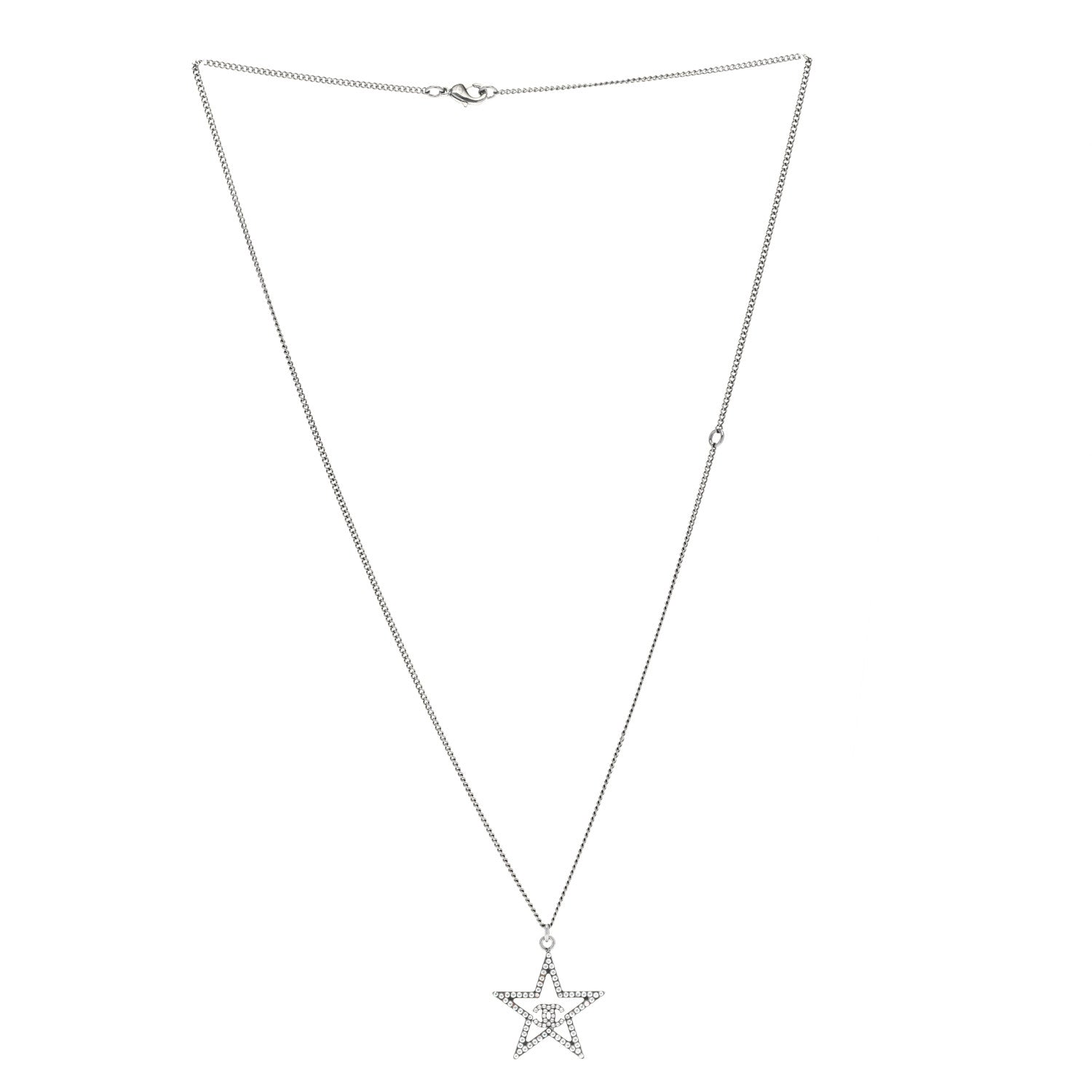 Chanel Crystal Star CC Pendant Necklace Silver 3 of 5