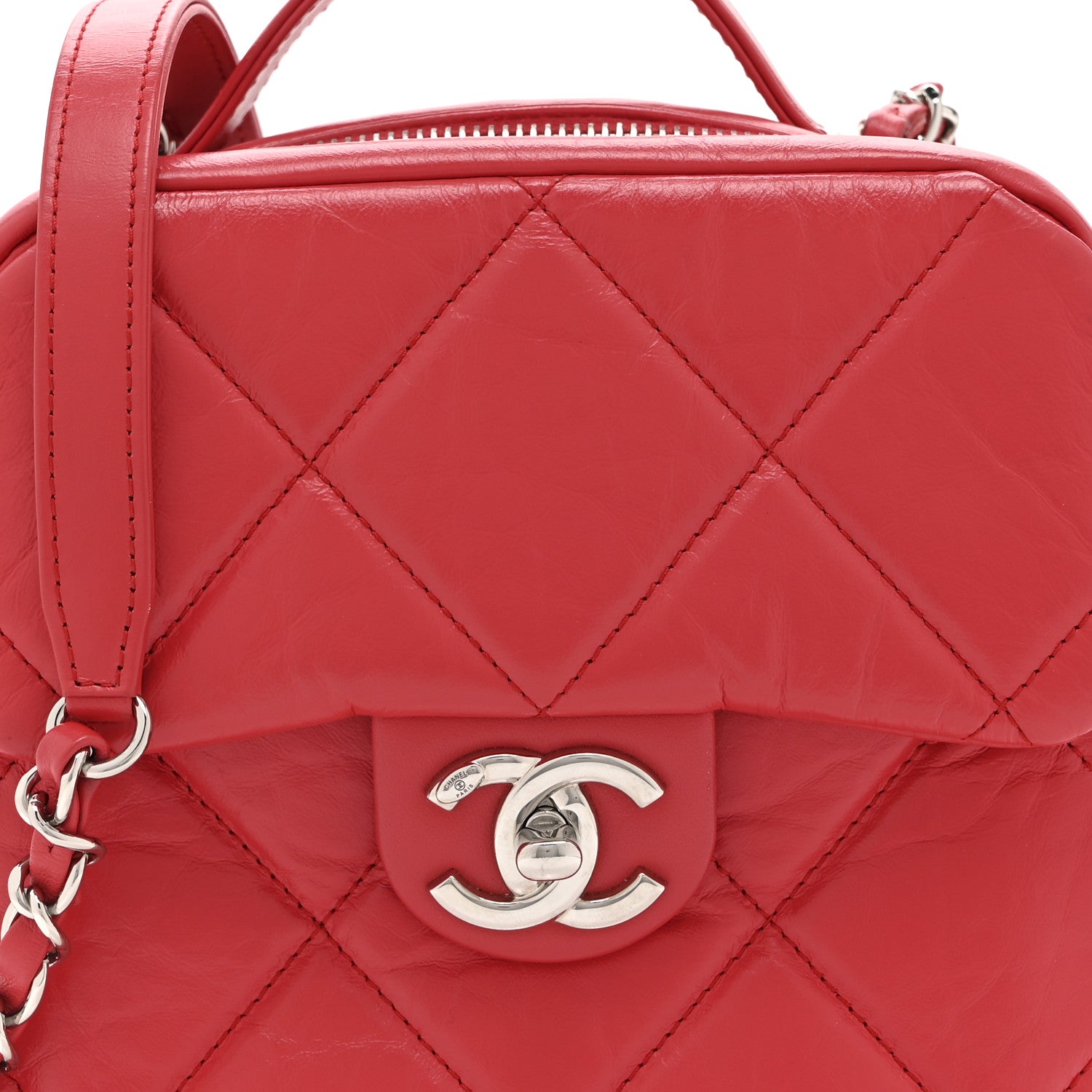Chanel Aged Calfskin Quilted Top Handle Camera Case Red 8 of 11