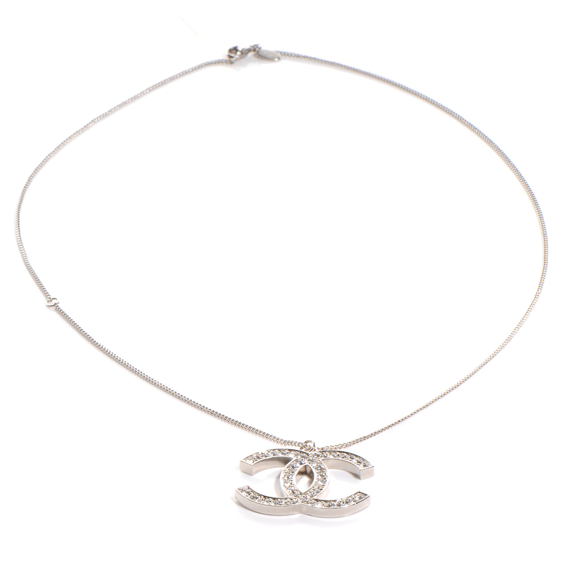 Chanel Crystal CC Long Necklace Silver 3 of 5