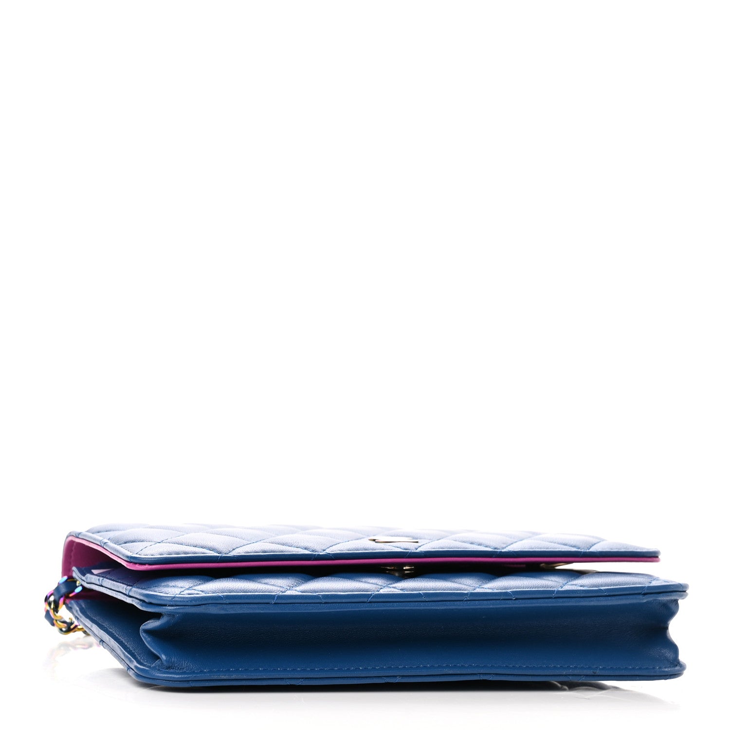 Chanel Lambskin Quilted Wallet On Chain WOC Dark Blue Pink 4 of 12