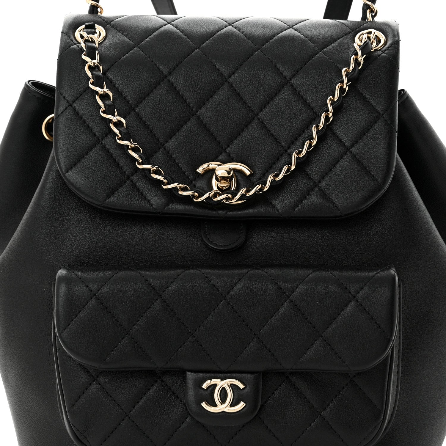 Chanel Lambskin Quilted Large Duma Drawstring Backpack Black 8 of 11