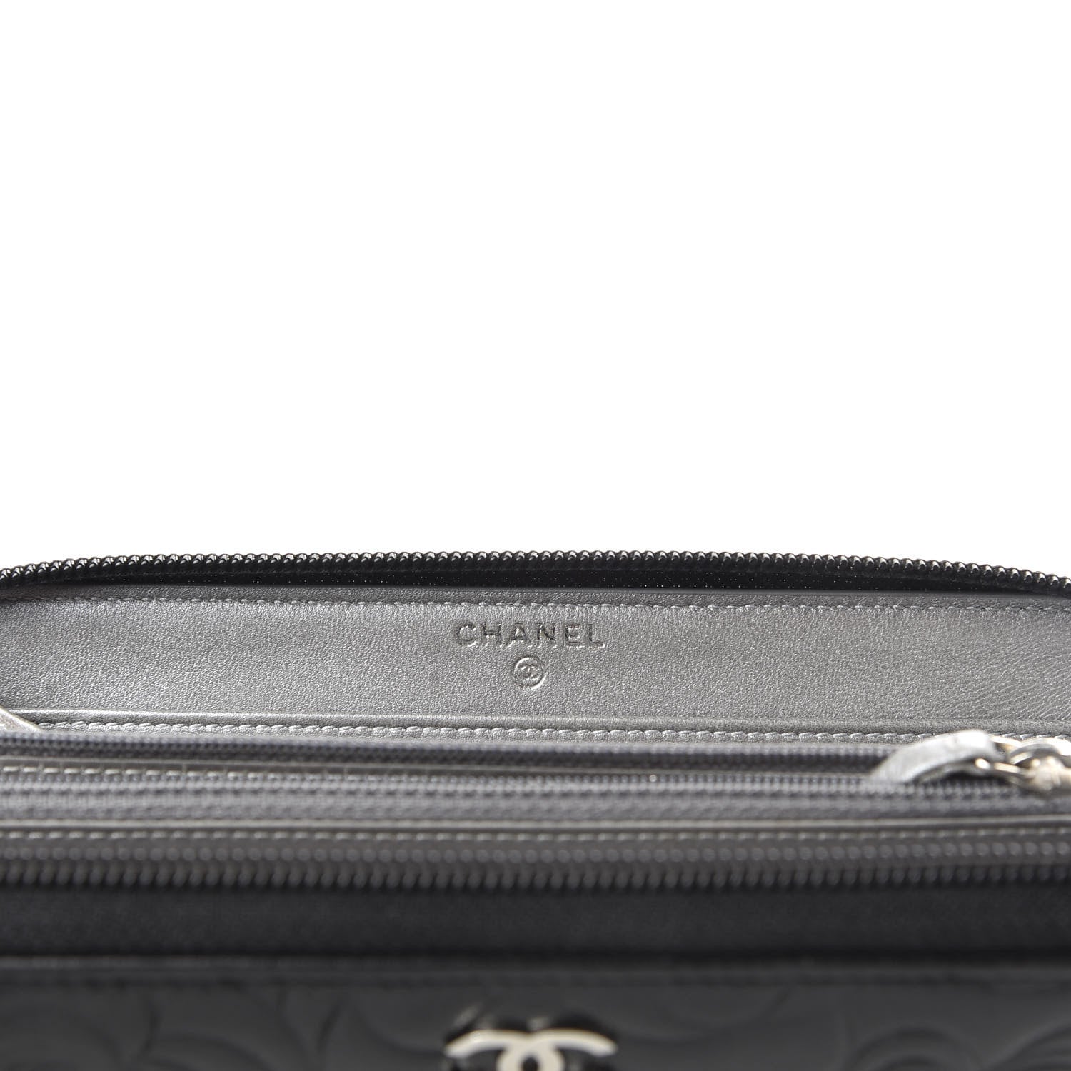Chanel Lambskin Camellia Embossed Large Zip Around Gusset Wallet Black 6 of 8