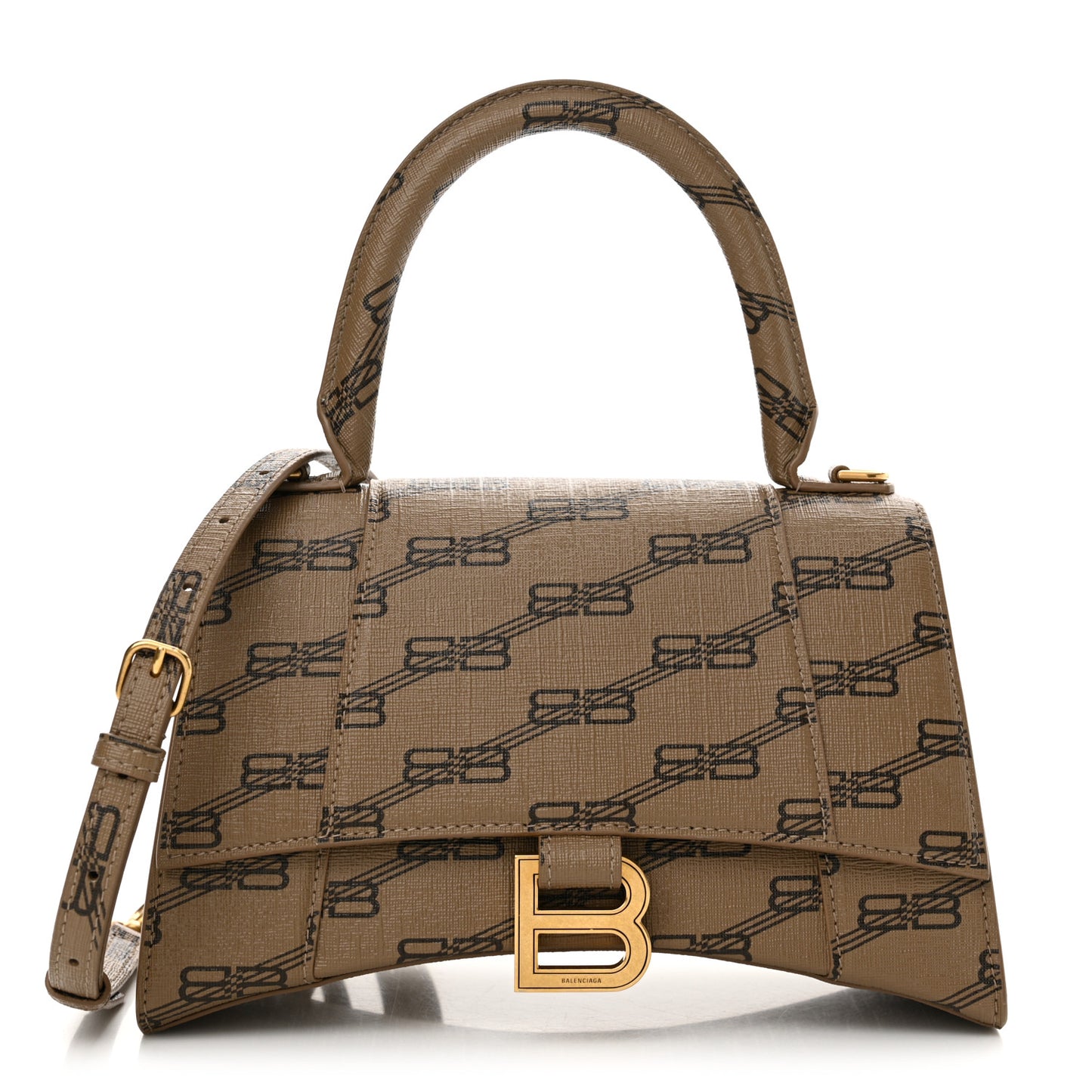 Coated Canvas BB Monogram Small Hourglass Top Handle Bag Beige Brown