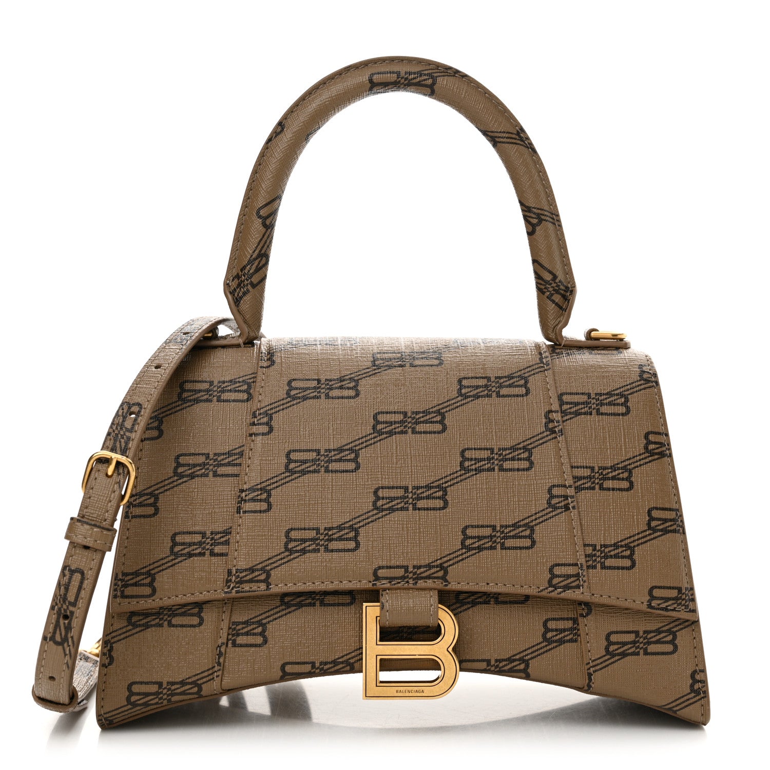 Balenciaga Coated Canvas BB Monogram Small Hourglass Top Handle Bag Beige Brown 1 of 13