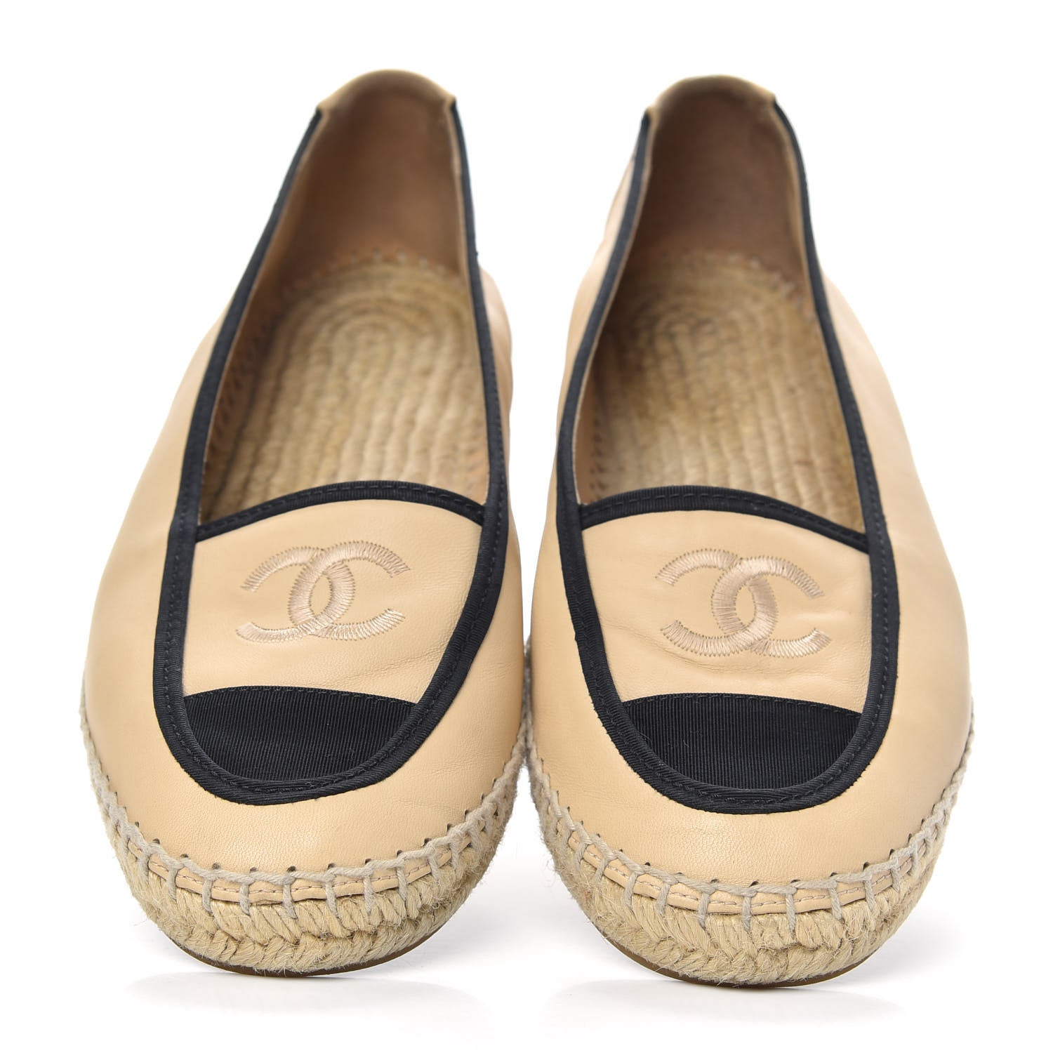 Chanel Lambskin Grosgrain CC Espadrilles 38 Beige Black 5 of 8