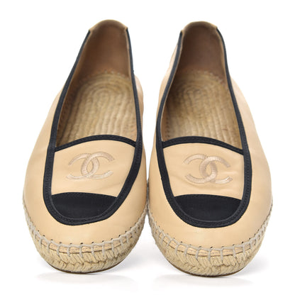 Chanel Lambskin Grosgrain CC Espadrilles 38 Beige Black 5 of 8