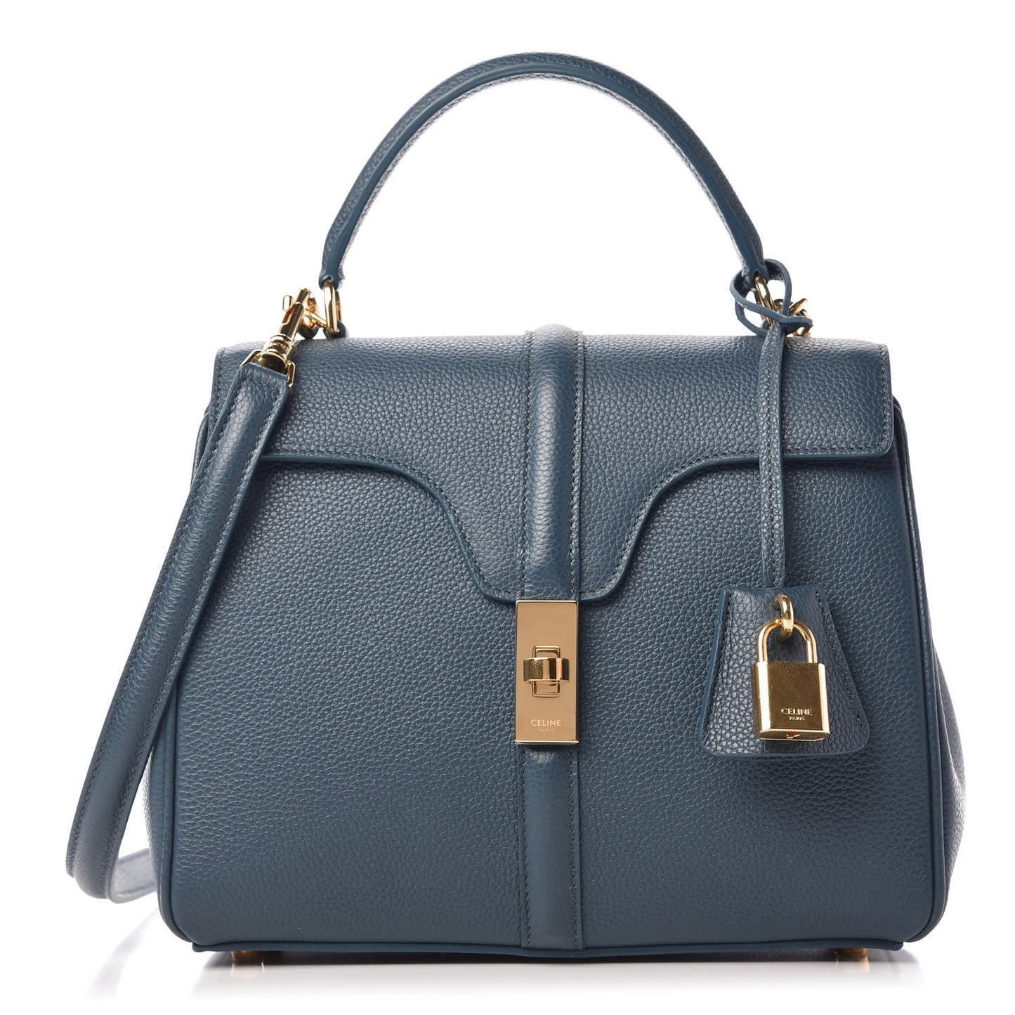 Grained Calfskin Small 16 Top Handle Bag Petrol