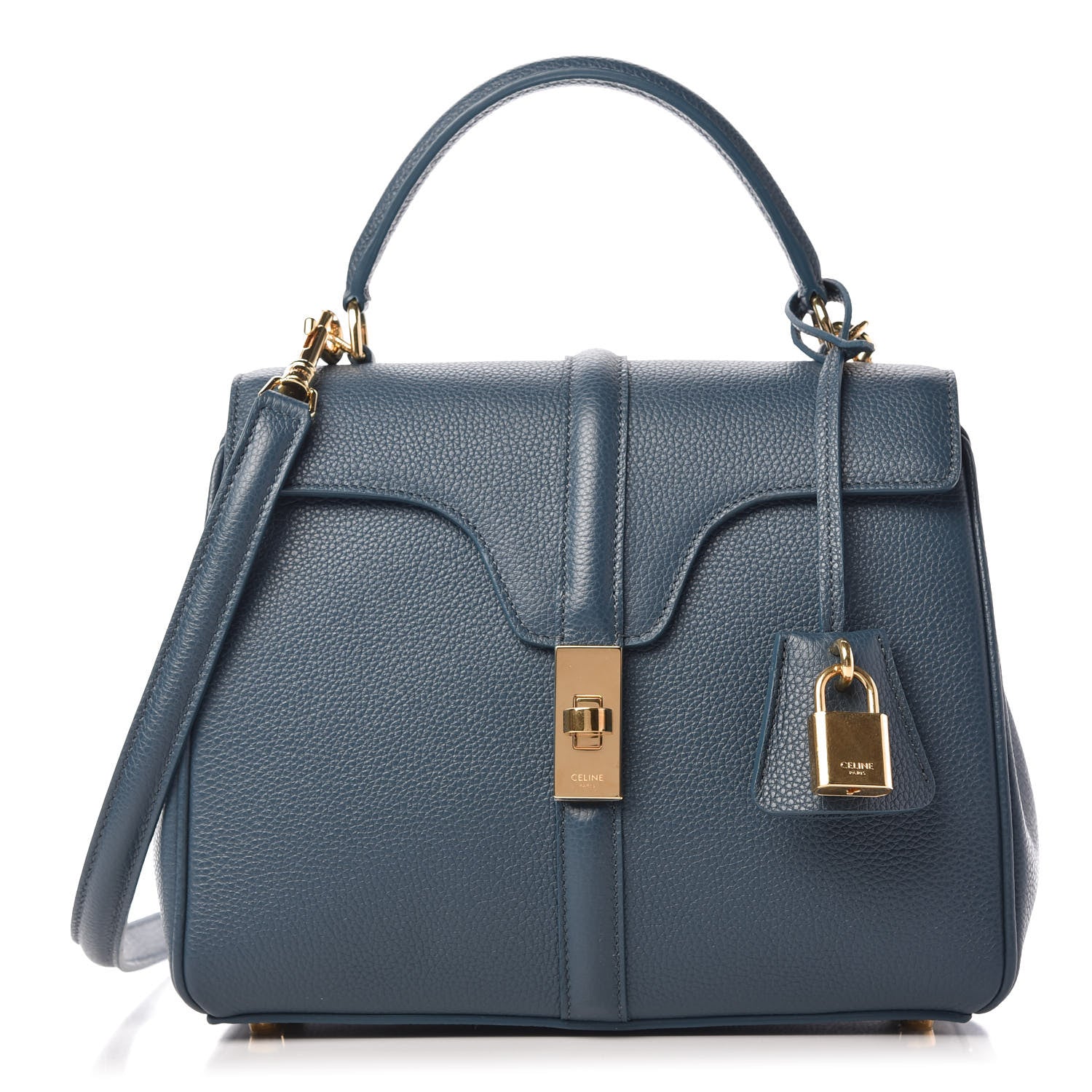 Celine Grained Calfskin Small 16 Top Handle Bag Petrol 1 of 10