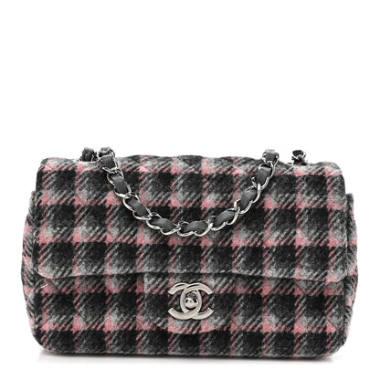 Chanel Wool Plaid Quilted Mini Rectangular Flap Pink Grey Multicolor 1 of 10
