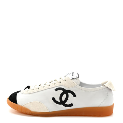 Chanel Calfskin Embossed Suede Sneakers 39 White Black 1 of 10