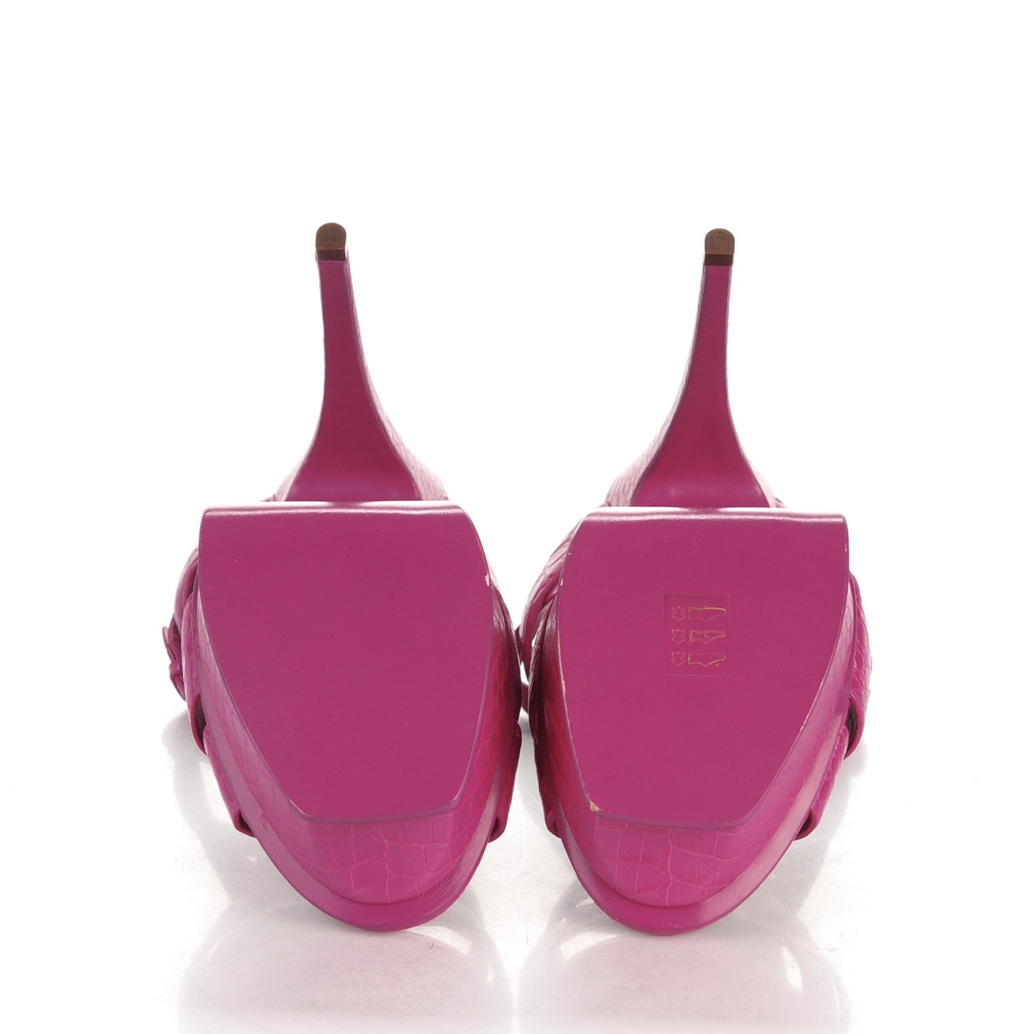 Saint Laurent Calfskin Crocodile Embossed Tribute 105 Platform Sandals 40 Fuchsia Heroine 5 of 8
