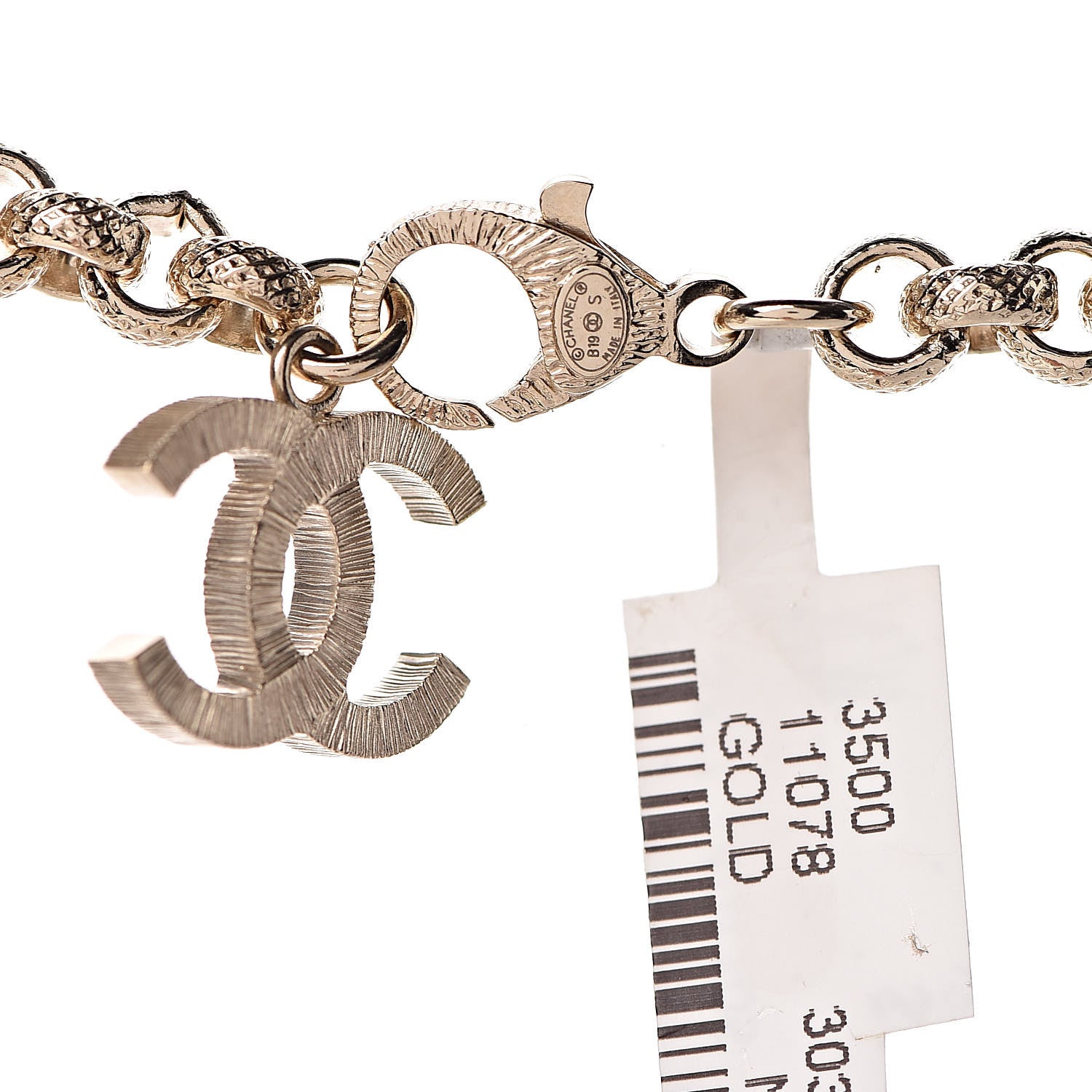 Chanel Metal Crystal Cha-Nel Logo Necklace Gold 4 of 6