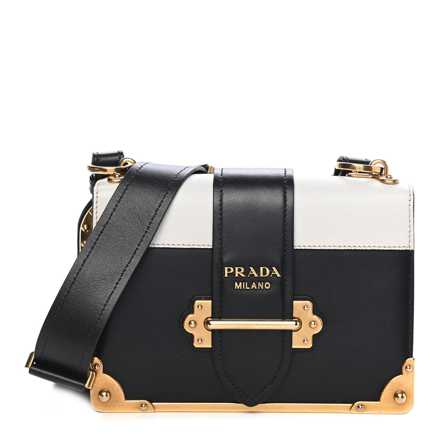 Prada City Calfskin Saffiano Cahier Bag White Black 1 of 8