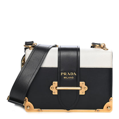 Prada City Calfskin Saffiano Cahier Bag White Black 1 of 8