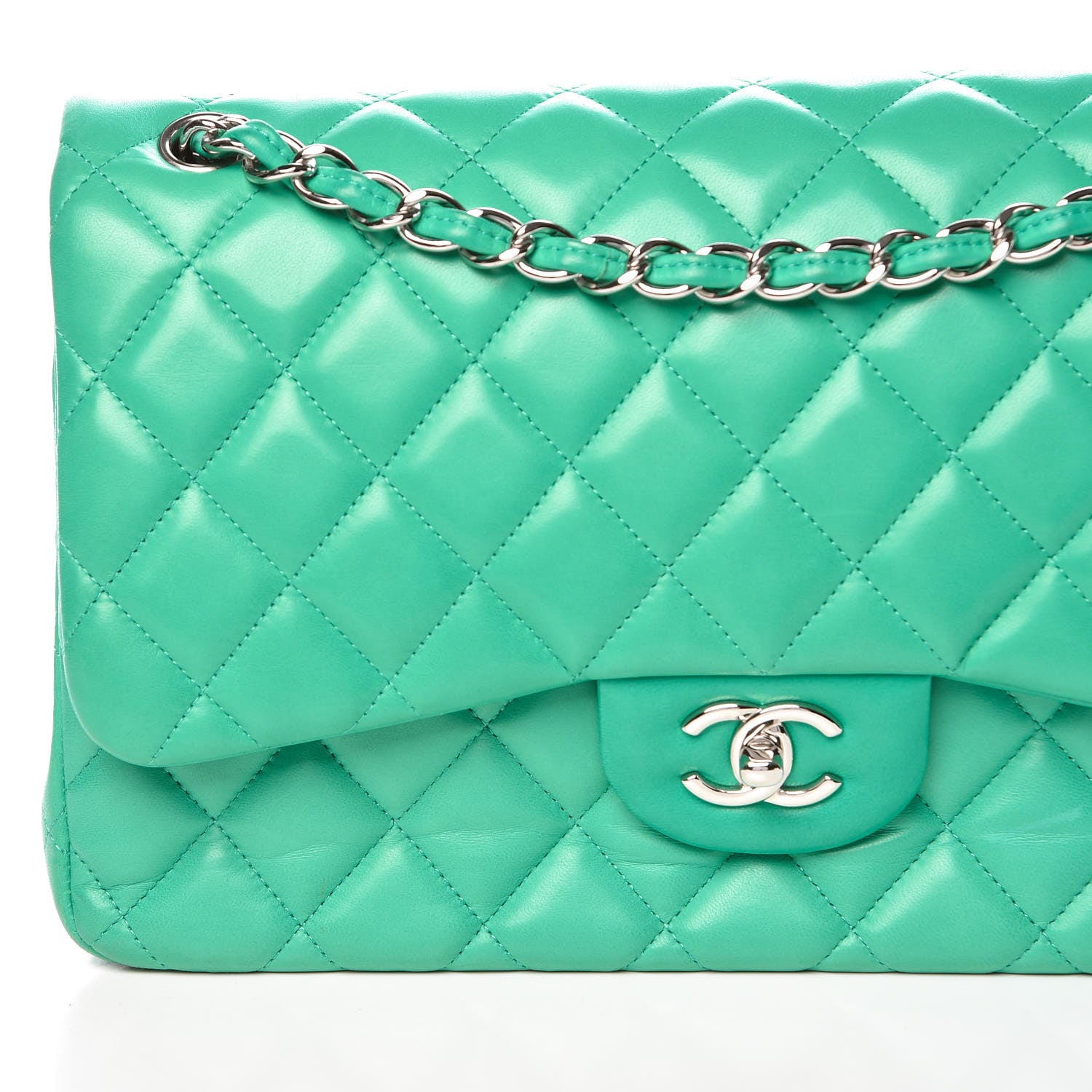 Chanel Lambskin Quilted Jumbo Double Flap Green 9 of 13