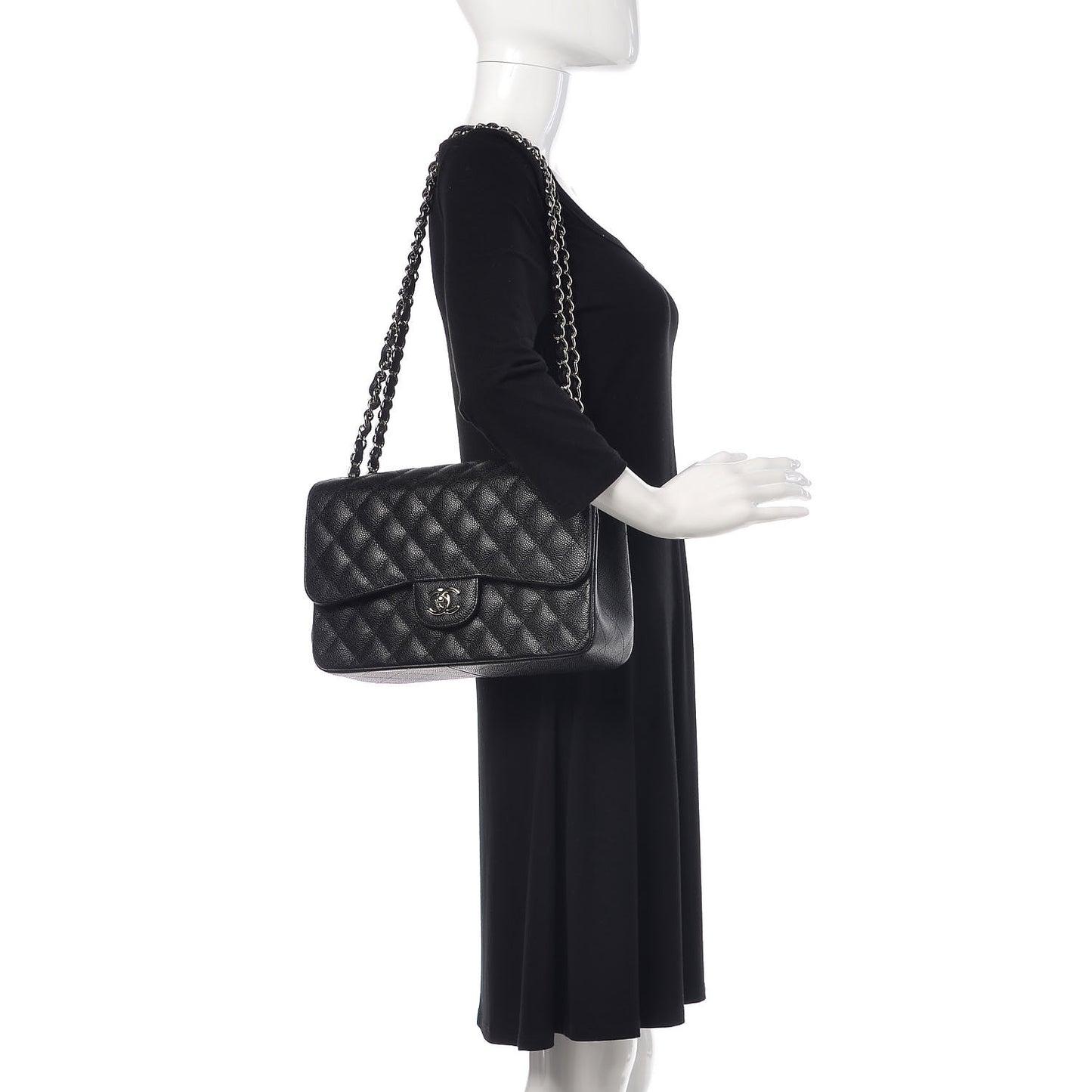 Caviar Quilted Jumbo Double Flap Black