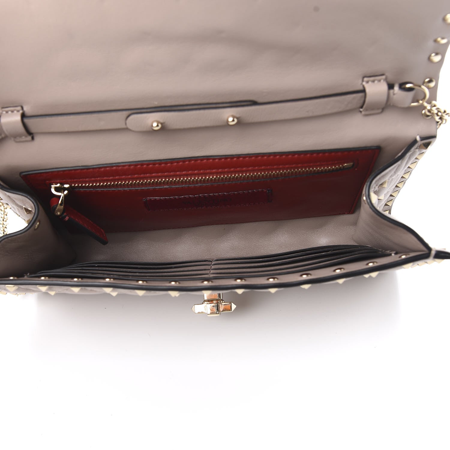 Valentino Garavani Lambskin Rockstud Spike Wallet on Chain Poudre 5 of 10