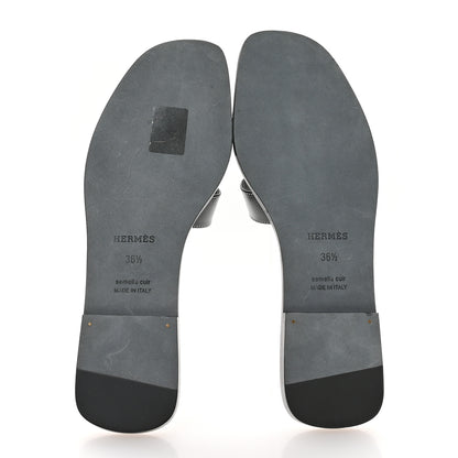Hermes Box Calfskin Oran Sandals 36.5 Black 6 of 8