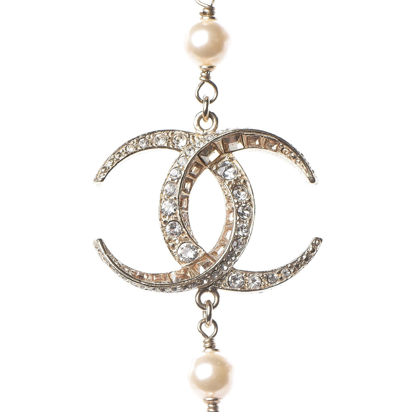 Pearl Baguette Crystal CC Moon Long Necklace Light Gold