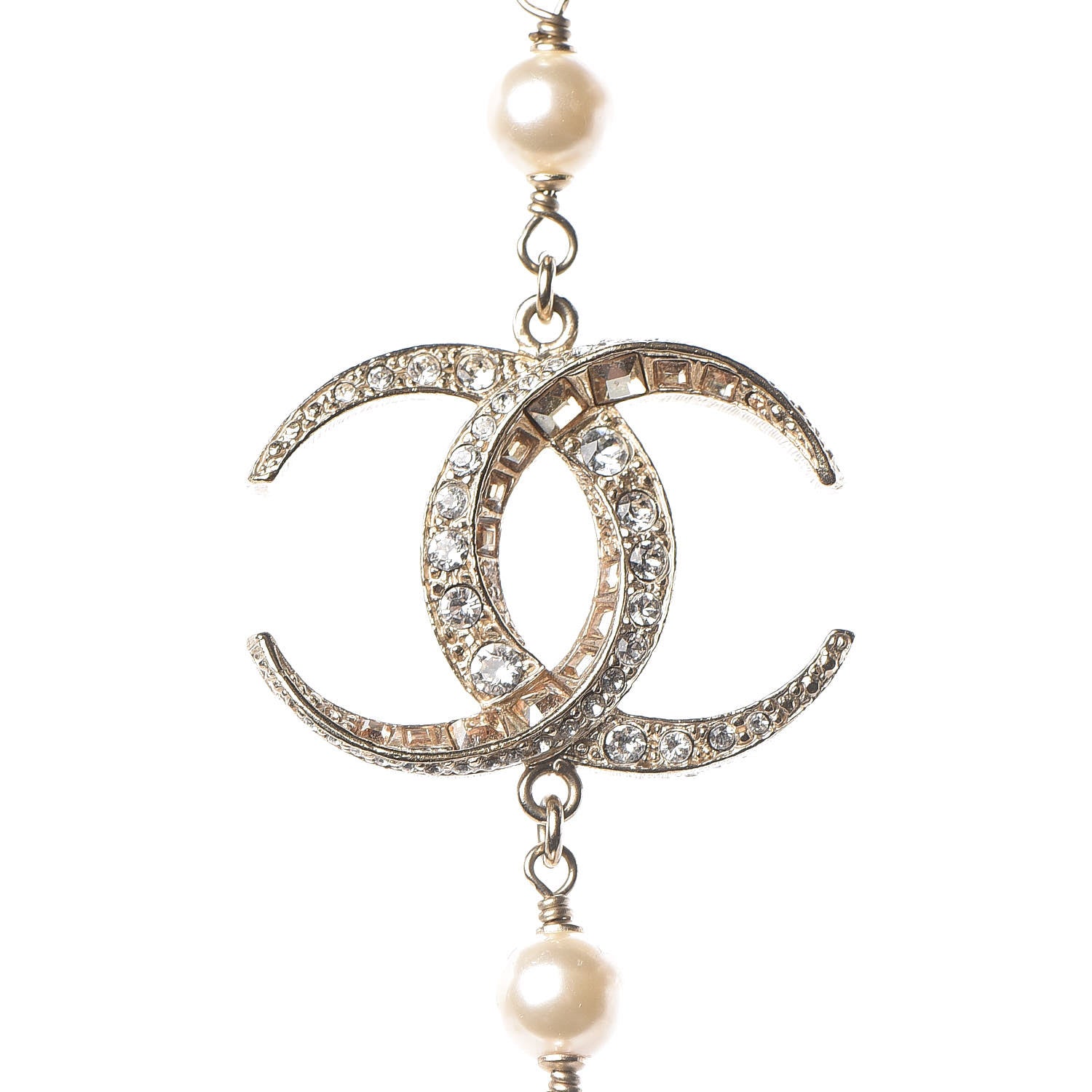 Chanel Pearl Baguette Crystal CC Moon Long Necklace Light Gold 6 of 7
