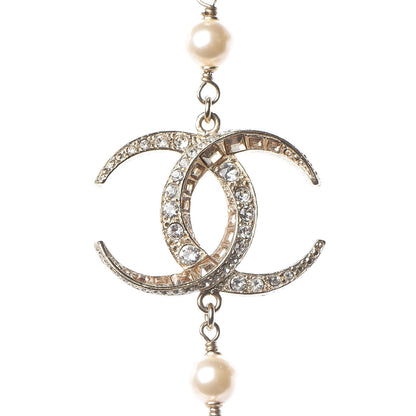 Chanel Pearl Baguette Crystal CC Moon Long Necklace Light Gold 6 of 7